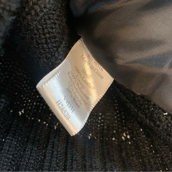 Coldwater Creek Black Suede Leather Sweater Cable Knit Zip Up Jacket Size L - Picture 11 of 13